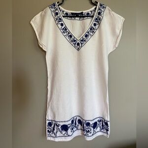 Zara 100% Linen Embroidered Dress Size S